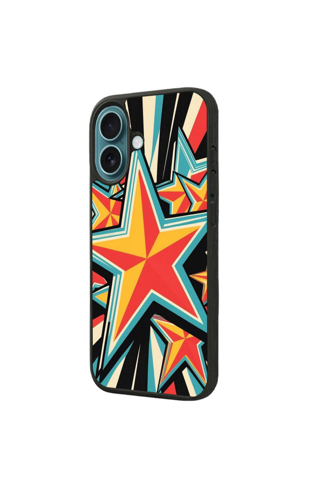 iPhone 16 Uyumlu Retro Yildizlar Tasarımlı Glossy Premium Kılıf