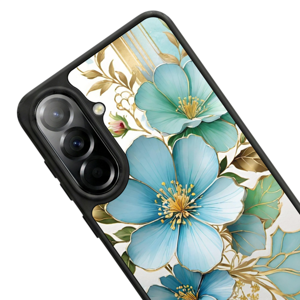 Samsung Galaxy A37 Uyumlu Yaldizli Cicek Tasarımlı Glossy Premium Kılıf