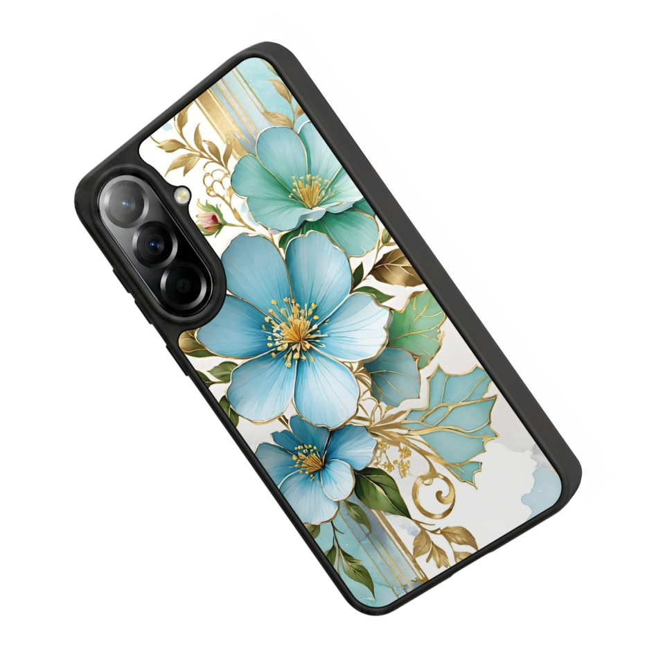 Samsung Galaxy A37 Uyumlu Yaldizli Cicek Tasarımlı Glossy Premium Kılıf