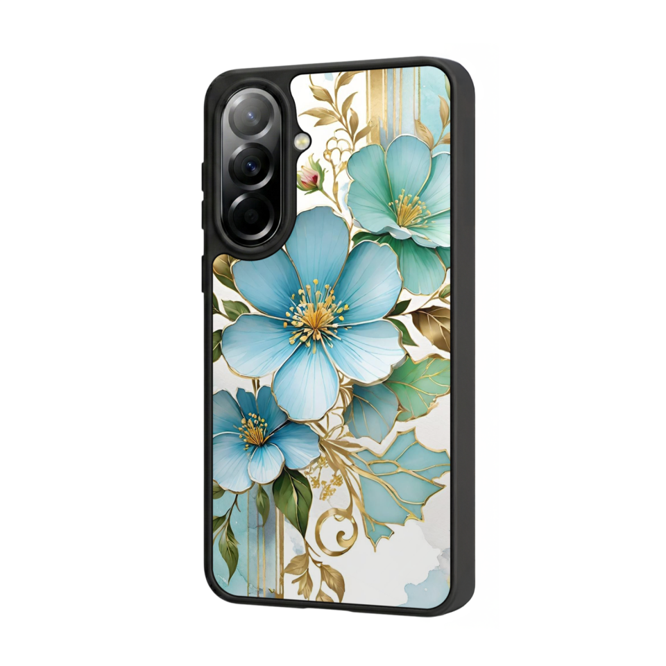 Samsung Galaxy A37 Uyumlu Yaldizli Cicek Tasarımlı Glossy Premium Kılıf
