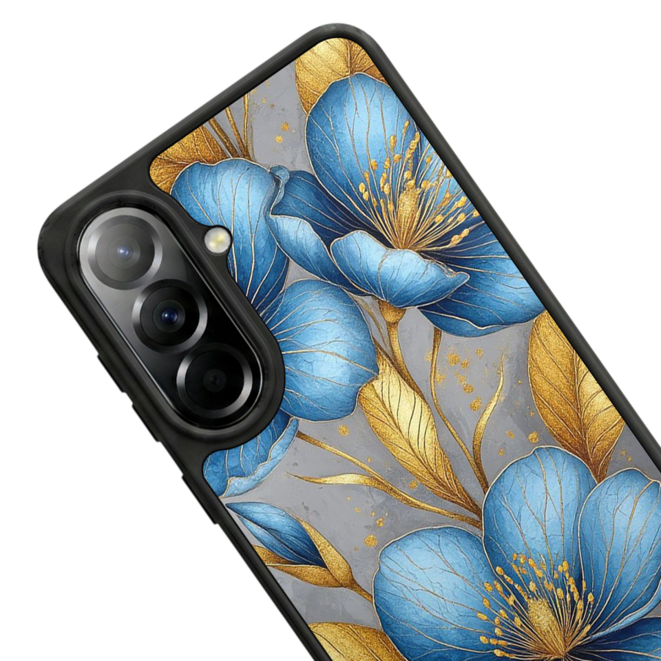 Samsung Galaxy A37 Uyumlu Yaldizli Cicek Tasarımlı Glossy Premium Kılıf