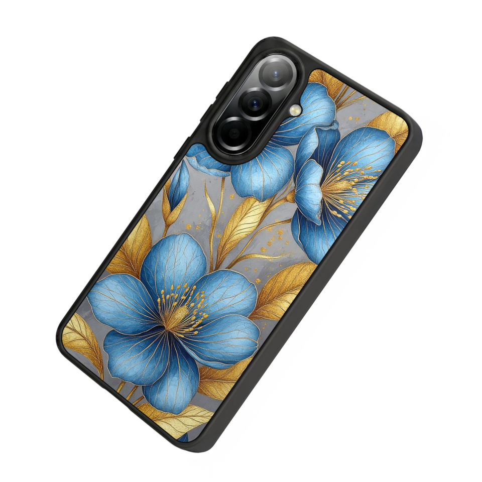 Samsung Galaxy A37 Uyumlu Yaldizli Cicek Tasarımlı Glossy Premium Kılıf