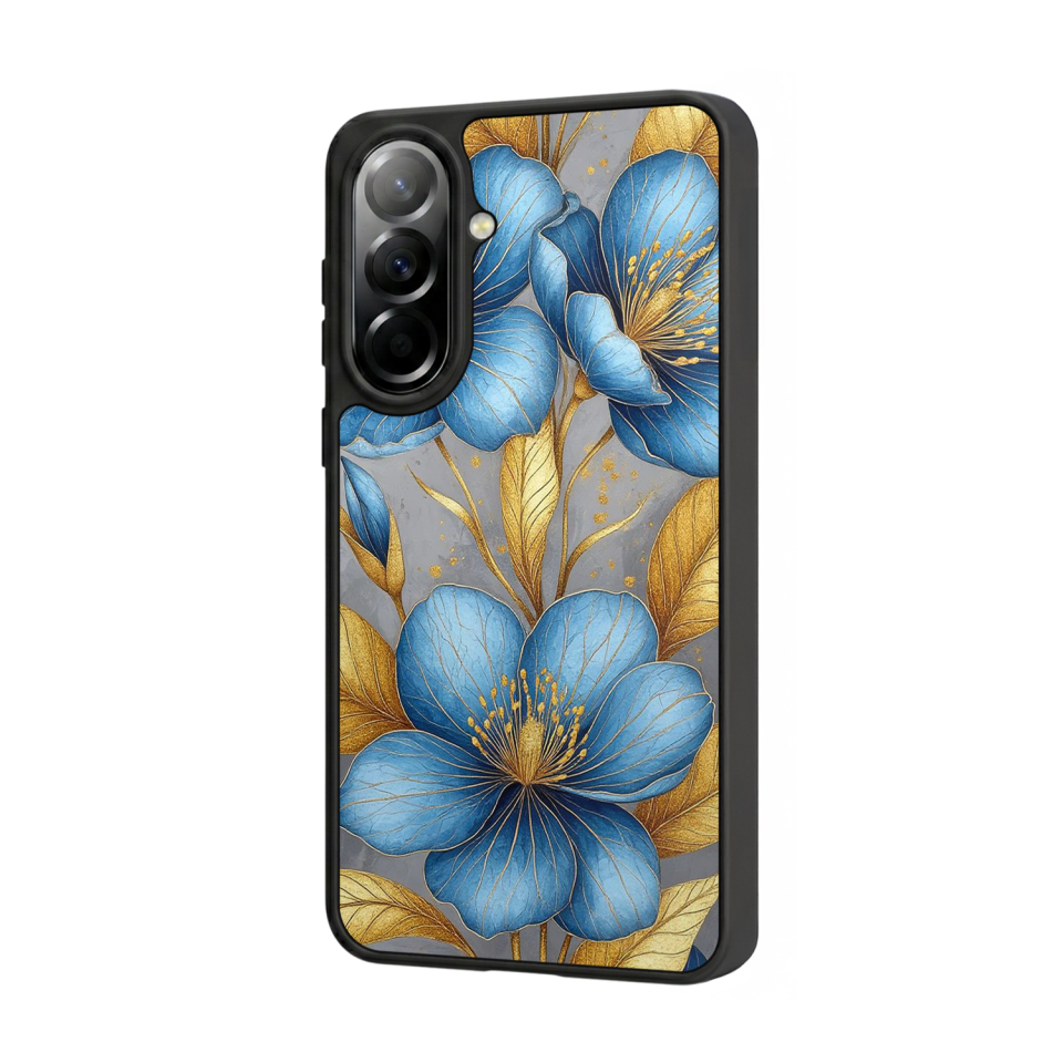 Samsung Galaxy A37 Uyumlu Yaldizli Cicek Tasarımlı Glossy Premium Kılıf