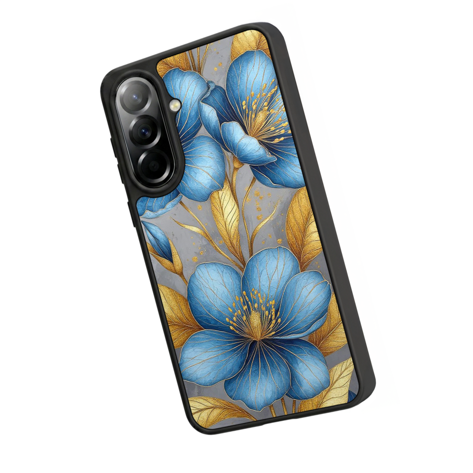 Samsung Galaxy A37 Uyumlu Yaldizli Cicek Tasarımlı Glossy Premium Kılıf