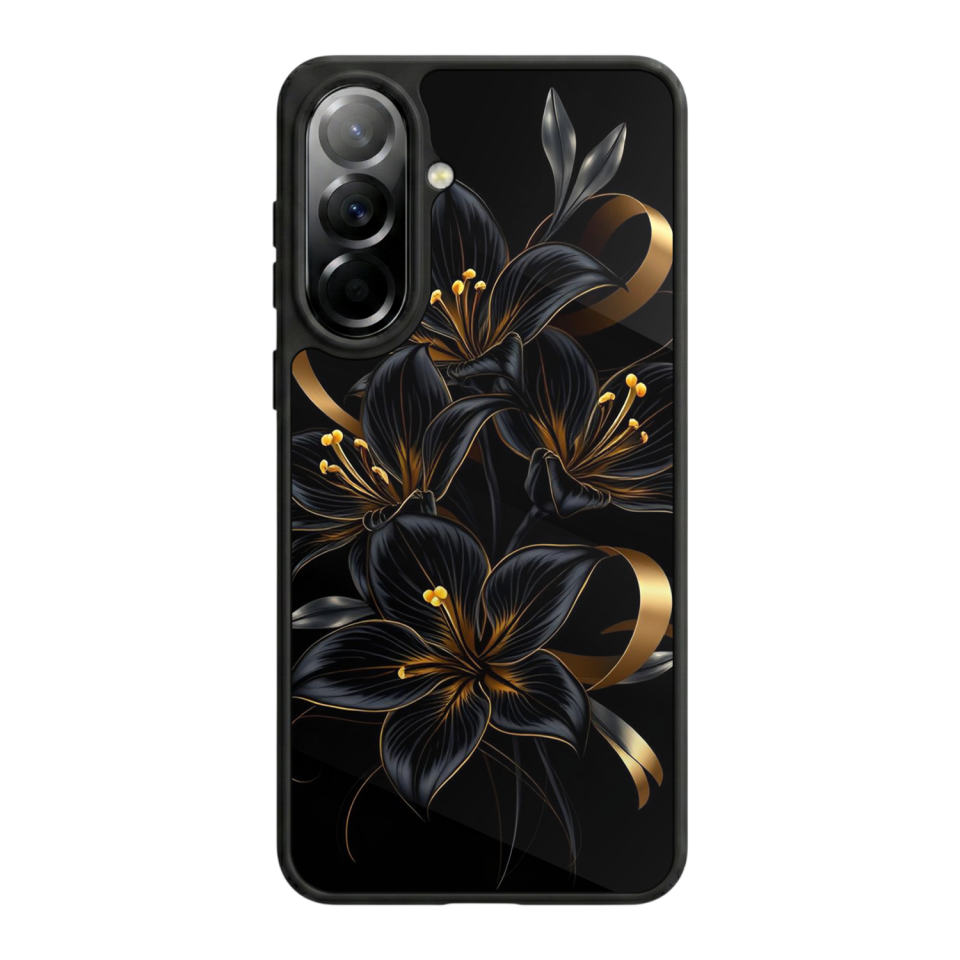 Samsung Galaxy A37 Uyumlu Yaldizli Cicek Tasarımlı Glossy Premium Kılıf