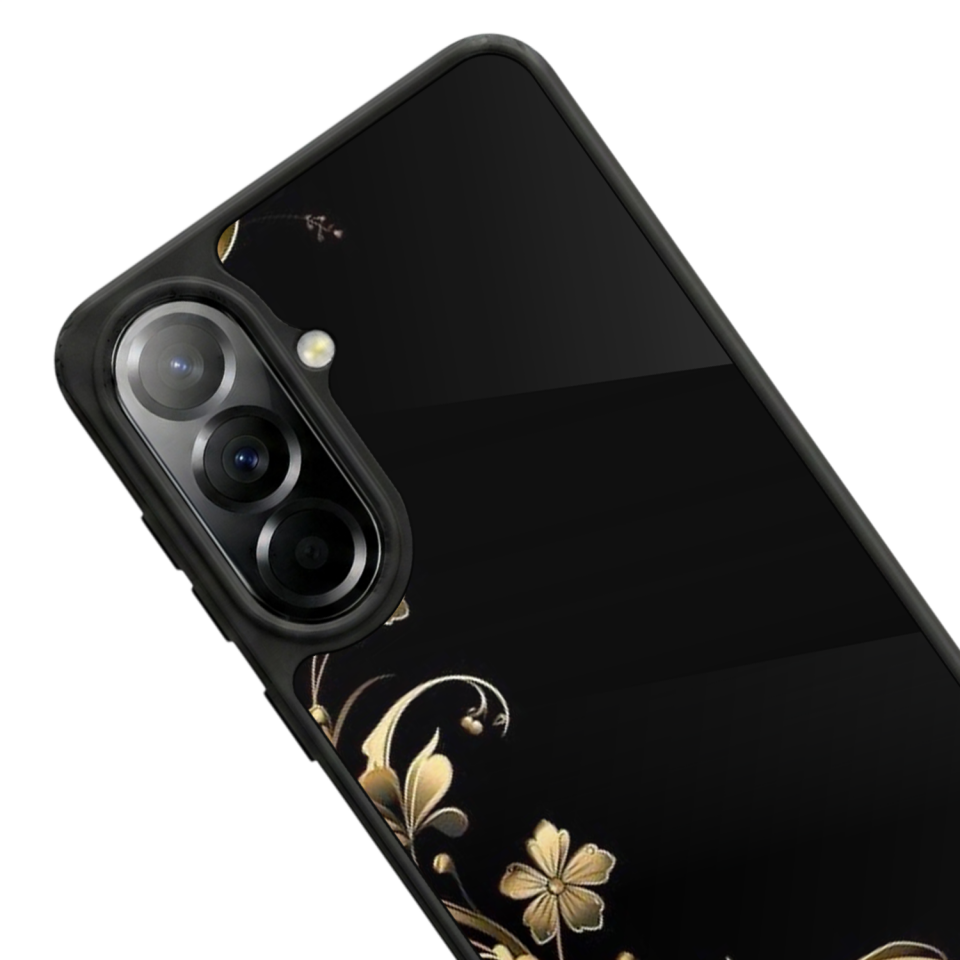 Samsung Galaxy A37 Uyumlu Yaldizli Cicek Tasarımlı Glossy Premium Kılıf