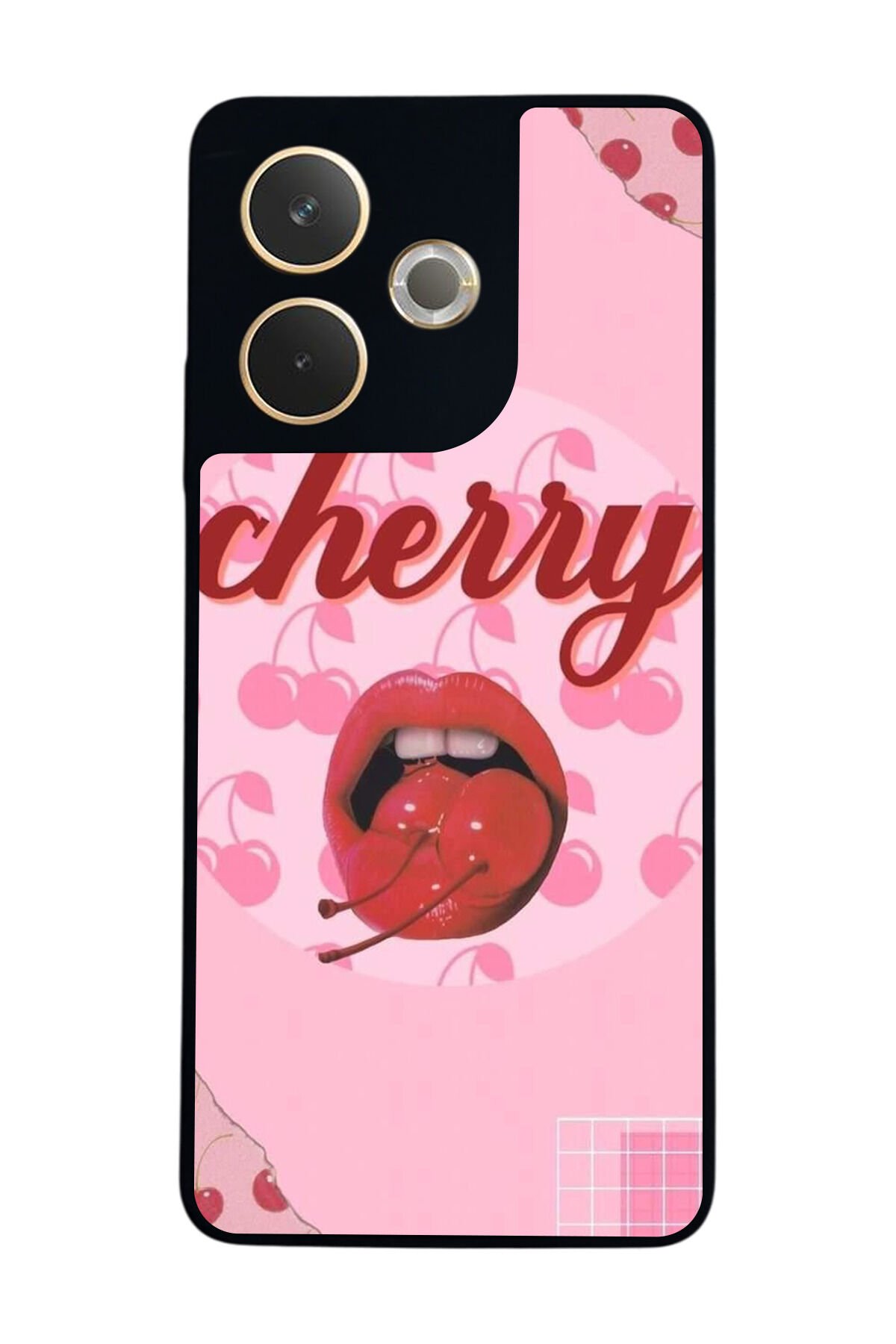 Oppo A5 Pro Uyumlu Kiraz Tasarımlı Glossy Premium Kılıf