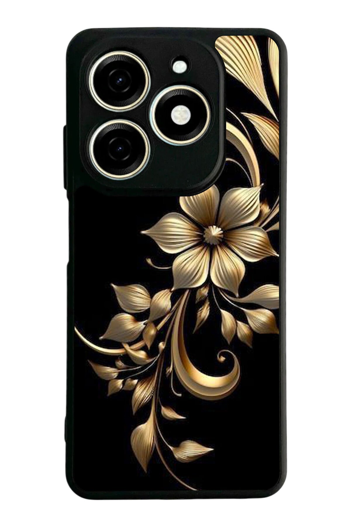 Tecno Spark 20/20C Uyumlu Yaldizli Cicek Tasarımlı Glossy Premium Kılıf