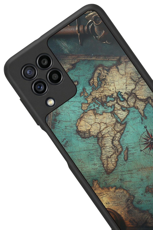 Samsung Galaxy M32 Uyumlu Harita Tasarımlı Glossy Premium Kılıf