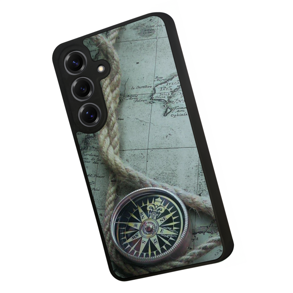 Samsung Galaxy S25 Uyumlu Pusula Tasarımlı Glossy Premium Kılıf