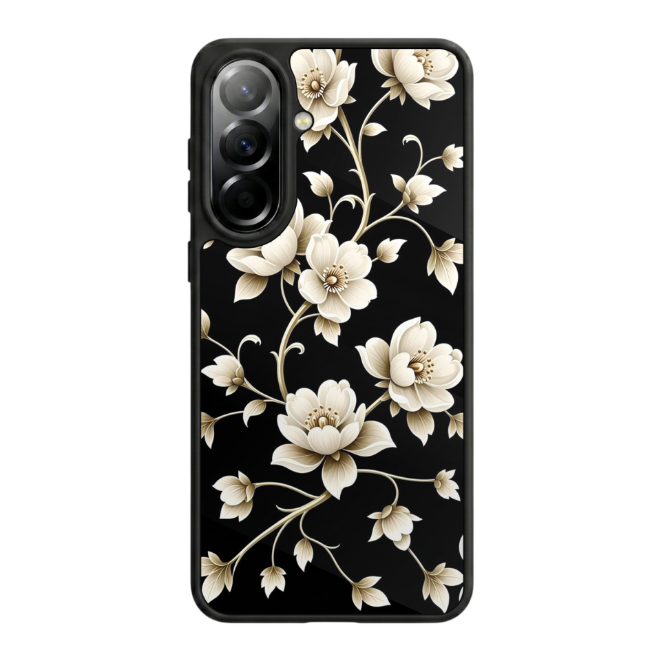 Samsung Galaxy A37 Uyumlu Yaldizli Cicek Tasarımlı Glossy Premium Kılıf