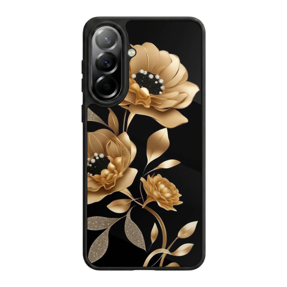 Samsung Galaxy A37 Uyumlu Yaldizli Cicek Tasarımlı Glossy Premium Kılıf