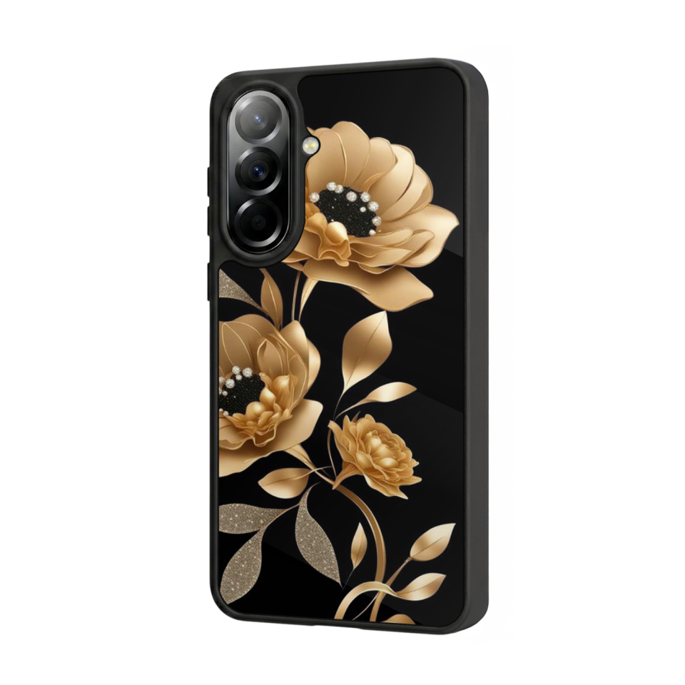 Samsung Galaxy A37 Uyumlu Yaldizli Cicek Tasarımlı Glossy Premium Kılıf