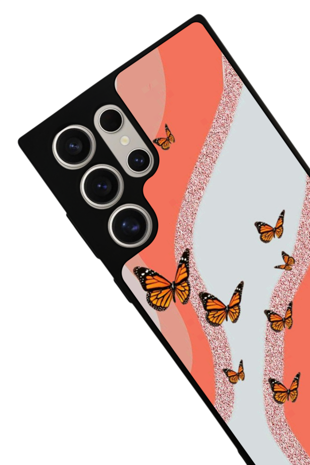 Samsung Galaxy S22 Ultra Uyumlu Kelebek Tasarımlı Glossy Premium Kılıf