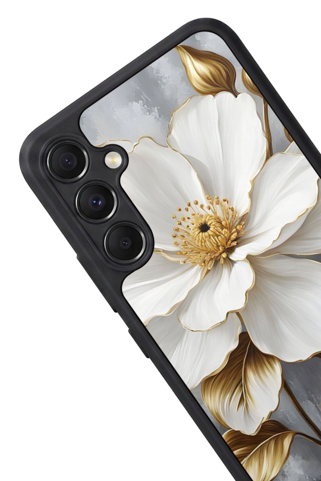 Samsung Galaxy M34 Uyumlu Yaldizli Cicek Tasarımlı Glossy Premium Kılıf