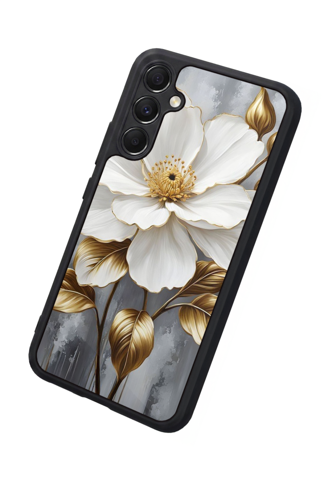 Samsung Galaxy M34 Uyumlu Yaldizli Cicek Tasarımlı Glossy Premium Kılıf