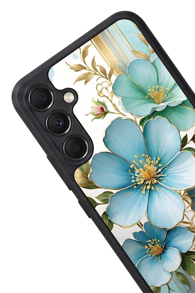 Samsung Galaxy M34 Uyumlu Yaldizli Cicek Tasarımlı Glossy Premium Kılıf