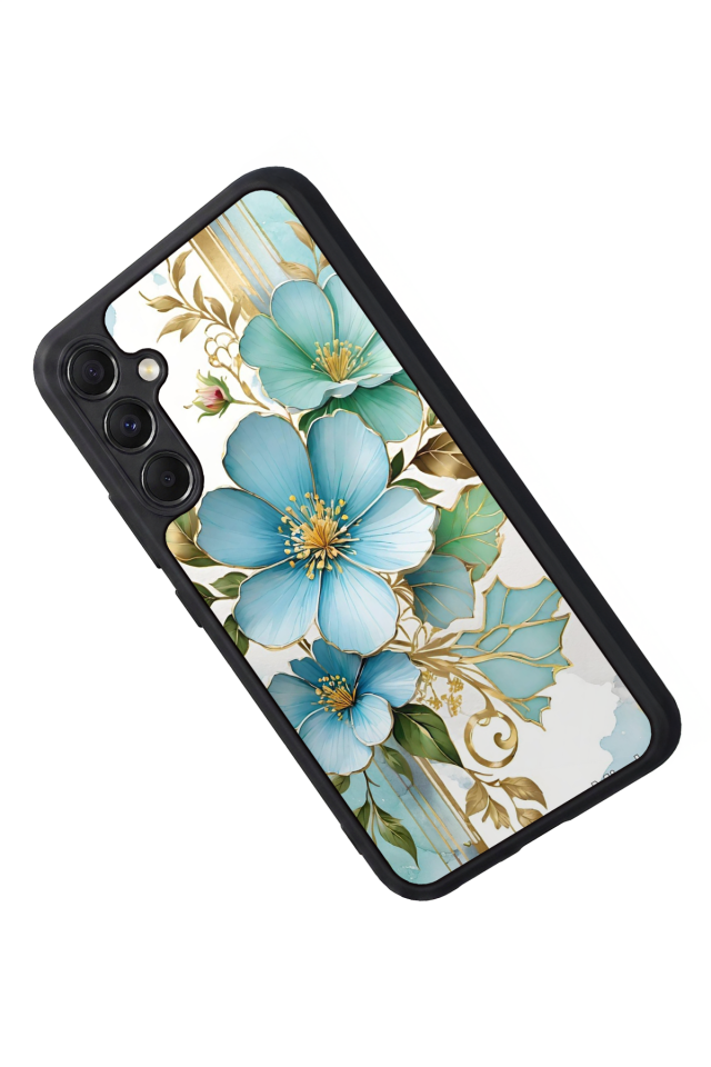 Samsung Galaxy M34 Uyumlu Yaldizli Cicek Tasarımlı Glossy Premium Kılıf
