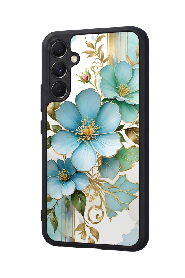 Samsung Galaxy M34 Uyumlu Yaldizli Cicek Tasarımlı Glossy Premium Kılıf