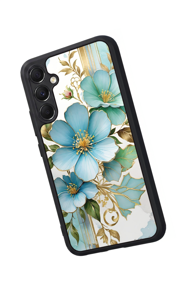 Samsung Galaxy M34 Uyumlu Yaldizli Cicek Tasarımlı Glossy Premium Kılıf