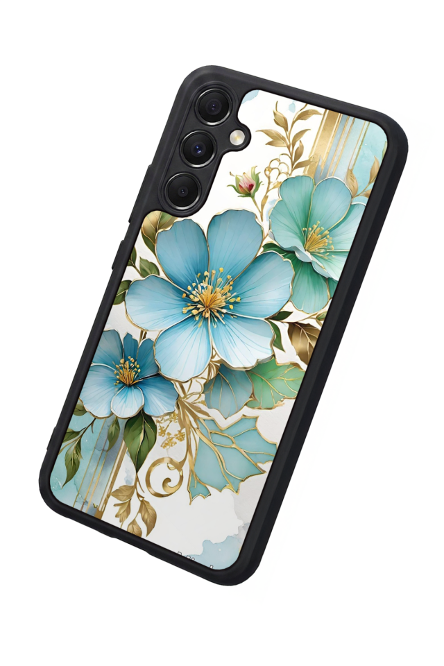Samsung Galaxy M34 Uyumlu Yaldizli Cicek Tasarımlı Glossy Premium Kılıf
