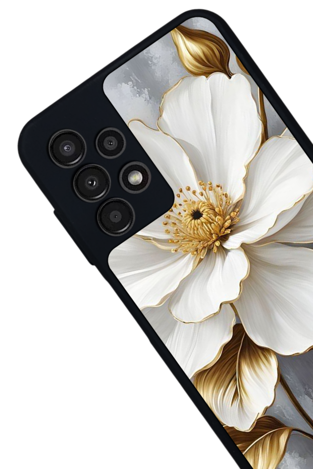 Samsung Galaxy A13 Uyumlu Yaldizli Cicek Tasarımlı Glossy Premium Kılıf