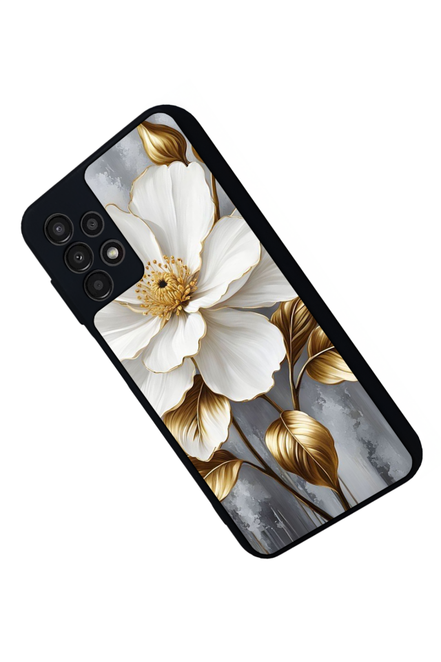 Samsung Galaxy A13 Uyumlu Yaldizli Cicek Tasarımlı Glossy Premium Kılıf