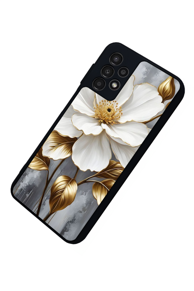 Samsung Galaxy A13 Uyumlu Yaldizli Cicek Tasarımlı Glossy Premium Kılıf