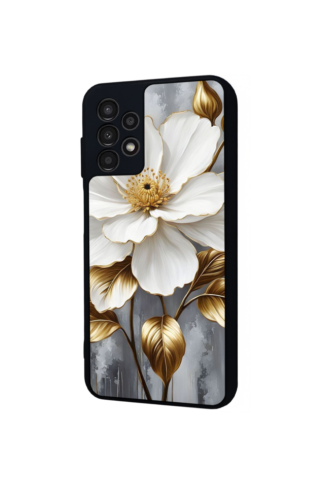 Samsung Galaxy A13 Uyumlu Yaldizli Cicek Tasarımlı Glossy Premium Kılıf