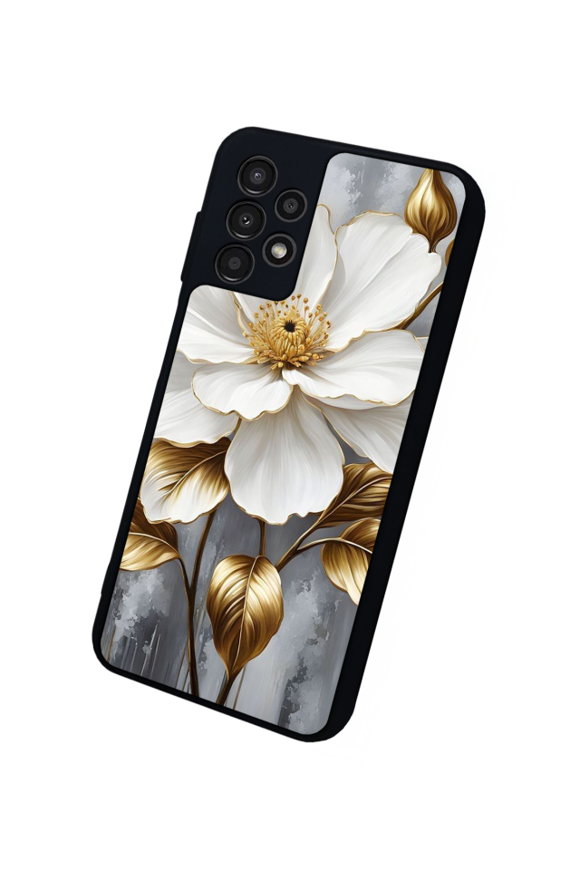 Samsung Galaxy A13 Uyumlu Yaldizli Cicek Tasarımlı Glossy Premium Kılıf