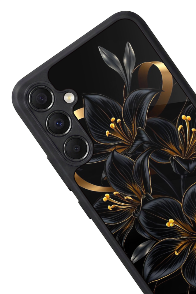 Samsung Galaxy M34 Uyumlu Yaldizli Cicek Tasarımlı Glossy Premium Kılıf