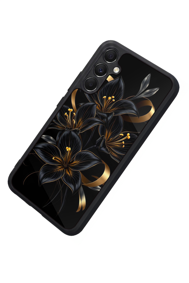 Samsung Galaxy M34 Uyumlu Yaldizli Cicek Tasarımlı Glossy Premium Kılıf