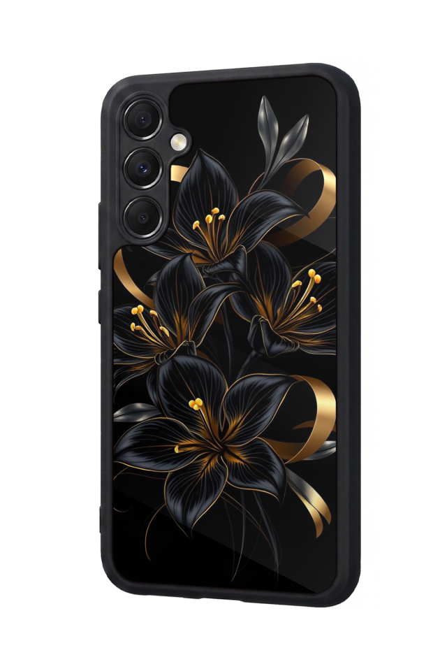 Samsung Galaxy M34 Uyumlu Yaldizli Cicek Tasarımlı Glossy Premium Kılıf