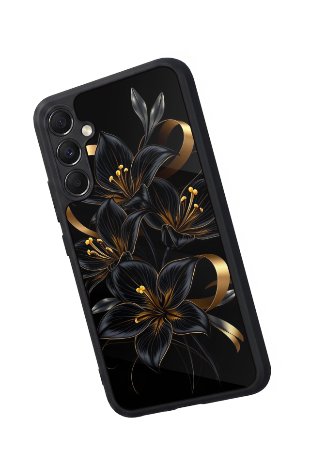 Samsung Galaxy M34 Uyumlu Yaldizli Cicek Tasarımlı Glossy Premium Kılıf