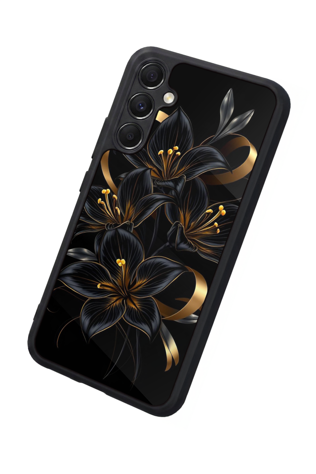 Samsung Galaxy M34 Uyumlu Yaldizli Cicek Tasarımlı Glossy Premium Kılıf