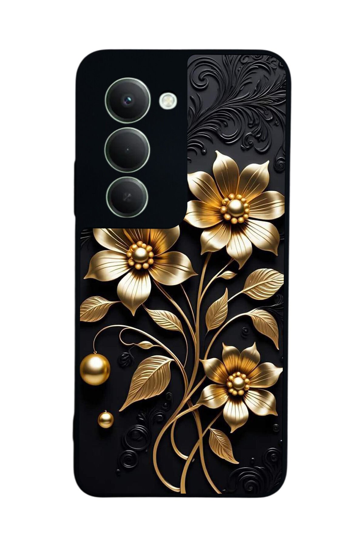 Xiaomi Redmi 15 5G Uyumlu Yaldizli Cicek Tasarımlı Glossy Premium Kılıf