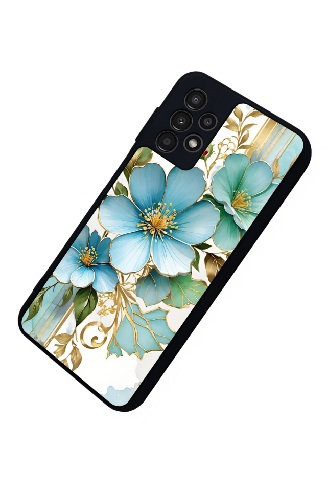Samsung Galaxy A13 Uyumlu Yaldizli Cicek Tasarımlı Glossy Premium Kılıf