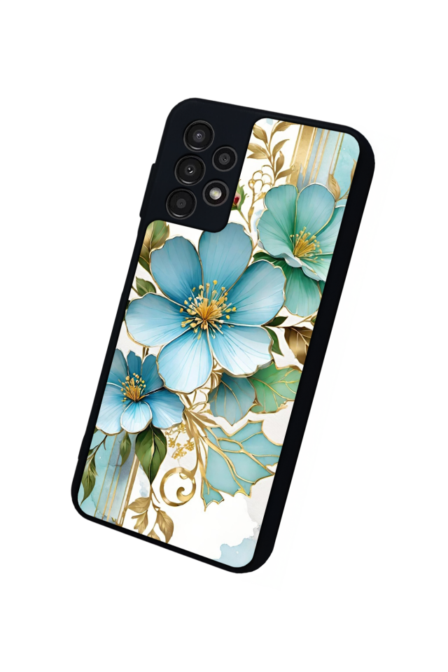 Samsung Galaxy A13 Uyumlu Yaldizli Cicek Tasarımlı Glossy Premium Kılıf