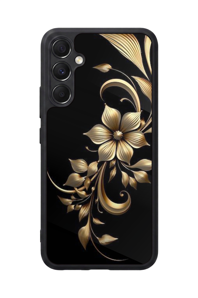 Samsung Galaxy M34 Uyumlu Yaldizli Cicek Tasarımlı Glossy Premium Kılıf