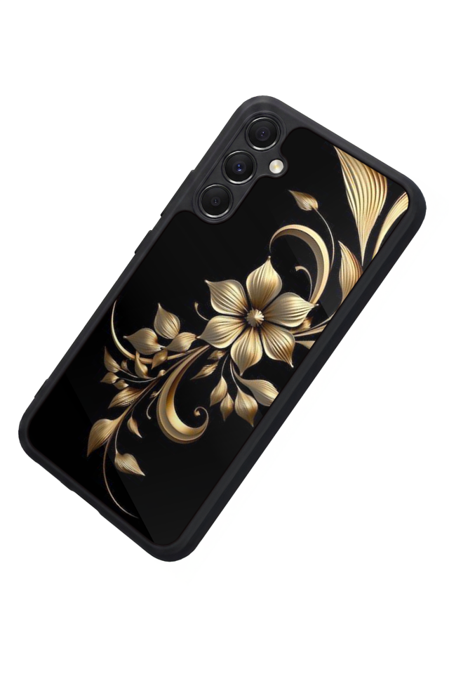 Samsung Galaxy M34 Uyumlu Yaldizli Cicek Tasarımlı Glossy Premium Kılıf