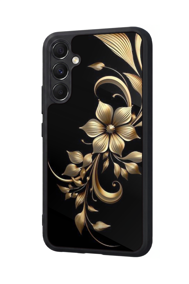 Samsung Galaxy M34 Uyumlu Yaldizli Cicek Tasarımlı Glossy Premium Kılıf