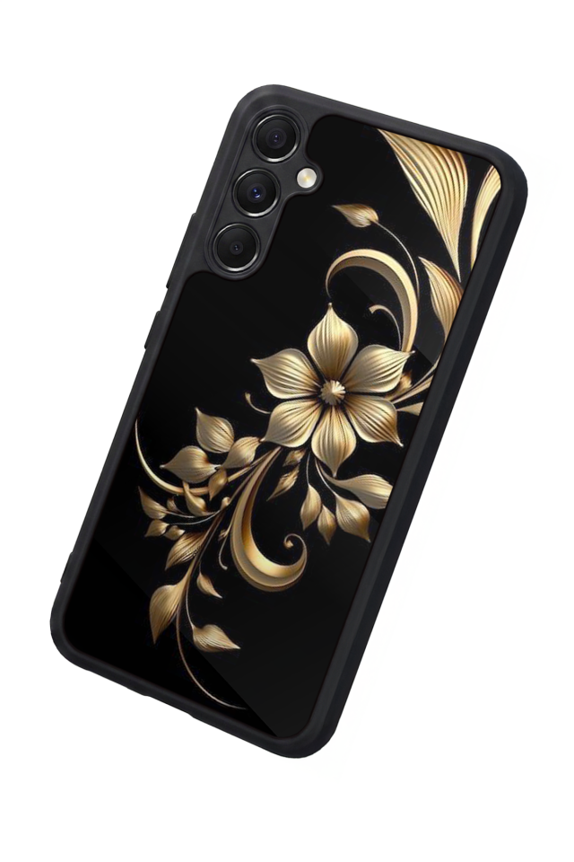 Samsung Galaxy M34 Uyumlu Yaldizli Cicek Tasarımlı Glossy Premium Kılıf