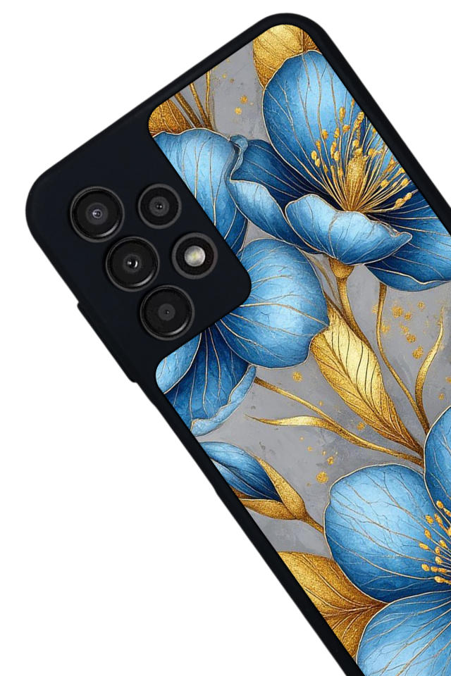 Samsung Galaxy A13 Uyumlu Yaldizli Cicek Tasarımlı Glossy Premium Kılıf