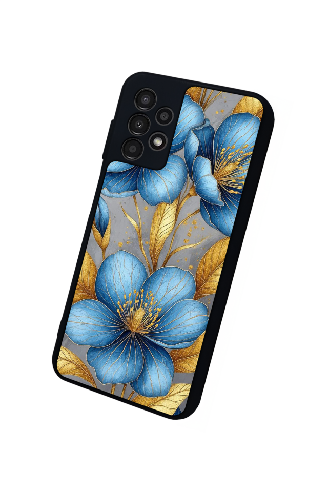 Samsung Galaxy A13 Uyumlu Yaldizli Cicek Tasarımlı Glossy Premium Kılıf