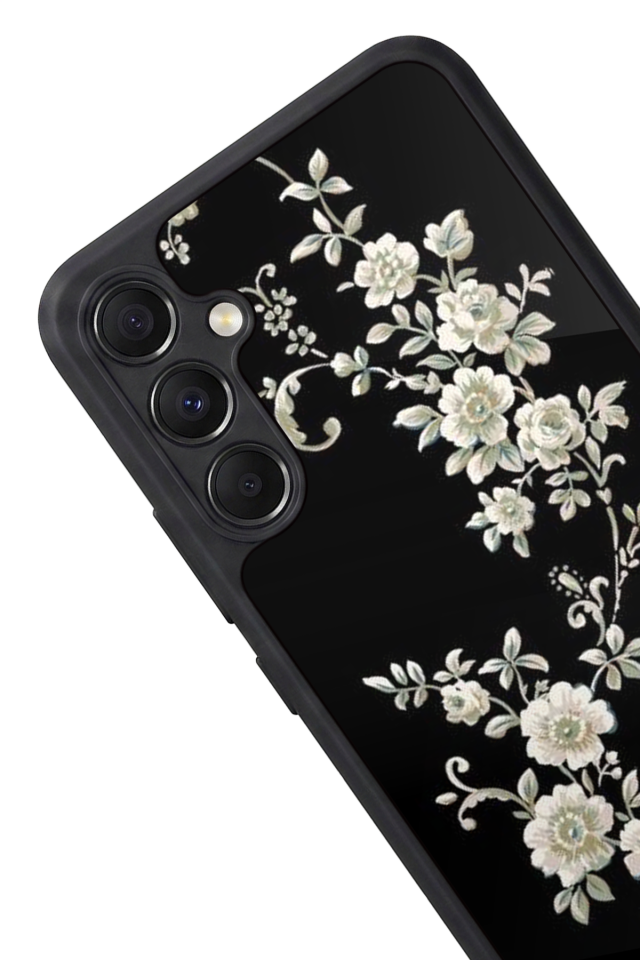 Samsung Galaxy M34 Uyumlu Yaldizli Cicek Tasarımlı Glossy Premium Kılıf