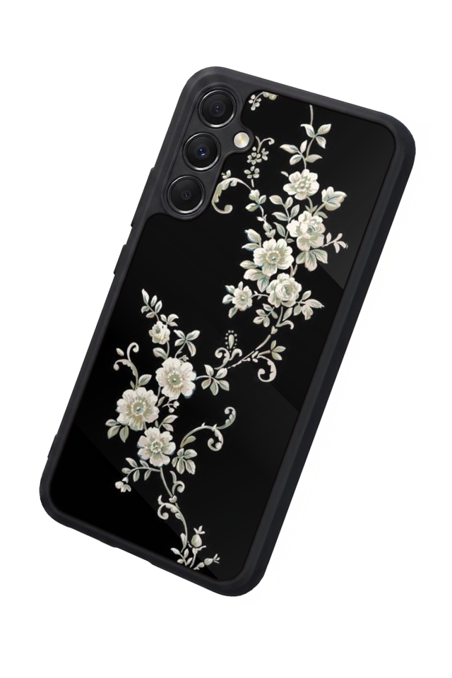 Samsung Galaxy M34 Uyumlu Yaldizli Cicek Tasarımlı Glossy Premium Kılıf