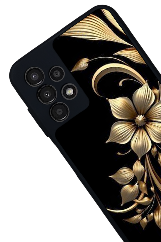 Samsung Galaxy A13 Uyumlu Yaldizli Cicek Tasarımlı Glossy Premium Kılıf