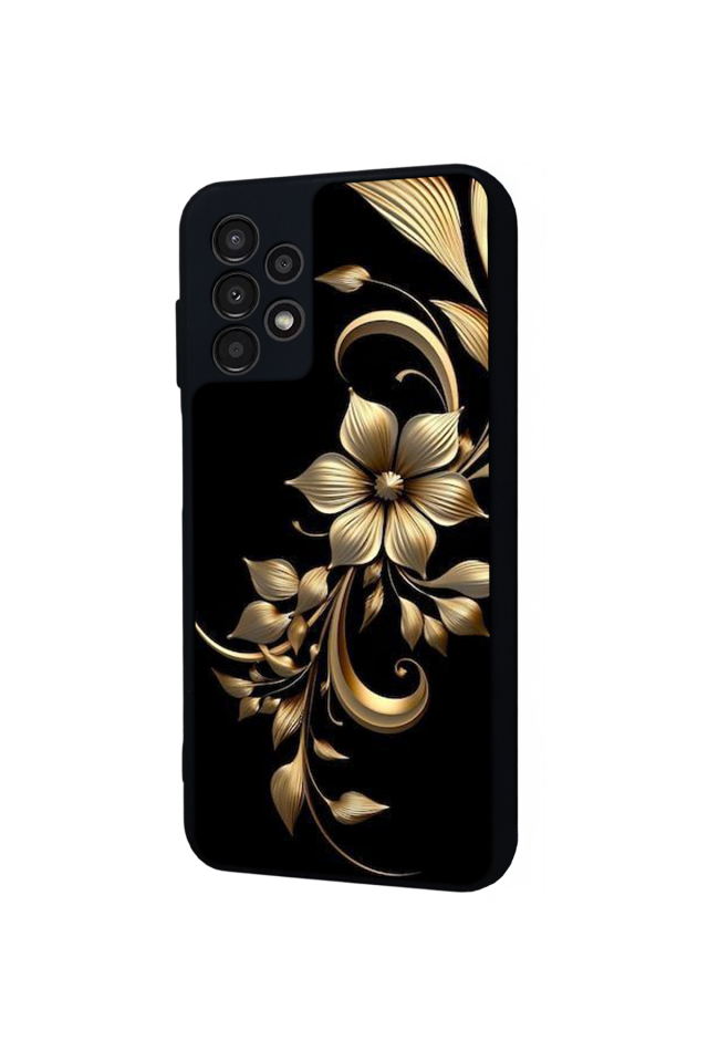 Samsung Galaxy A13 Uyumlu Yaldizli Cicek Tasarımlı Glossy Premium Kılıf