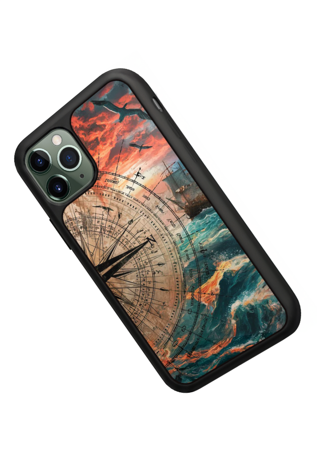 iPhone 11 Pro Max Uyumlu Pusula Tasarımlı Glossy Premium Kılıf