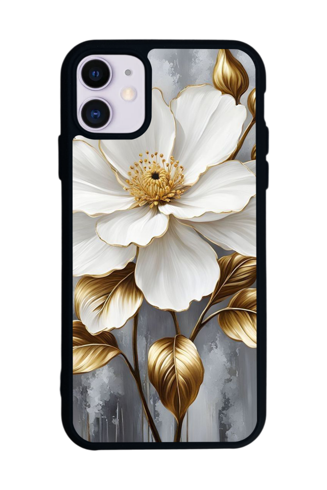 iPhone 11 Uyumlu Yaldizli Cicek Tasarımlı Glossy Premium Kılıf